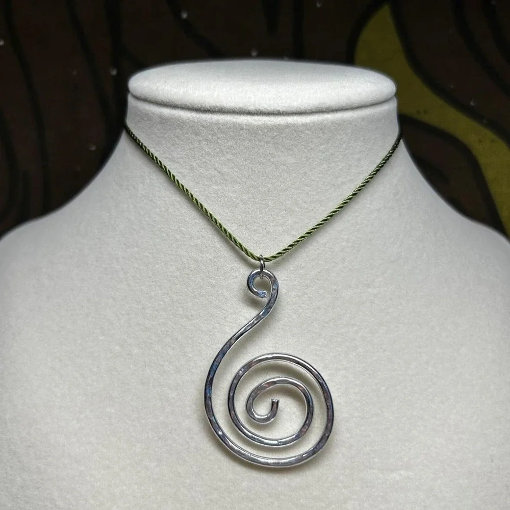 Spiral handmade wire necklace pendant boho earthy sage green fairycore cottage
